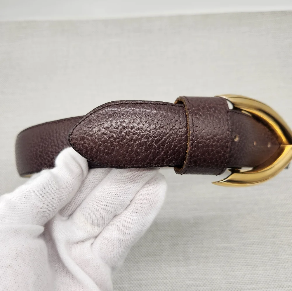 Christian Dior 607 Small Brown Pebbled Leather Belt Gold Color Buckle
